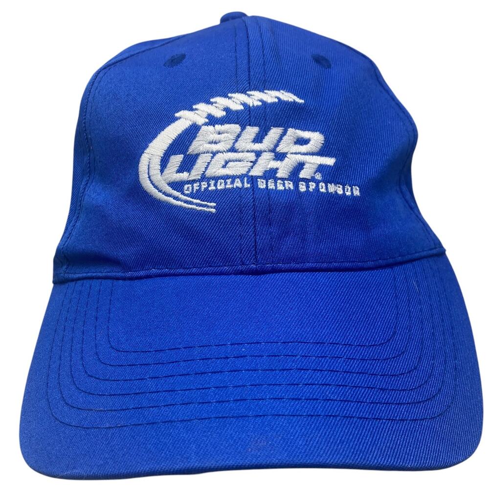 Bud Light Baseball Hat Mens One Size Blue White Spell Out Adjustable New